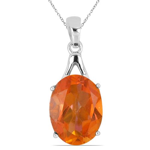 BUY REAL PADPARADSCHA QUARTZ GEMSTONE BIG STONE PENDANT IN 925 STERLING SILVER